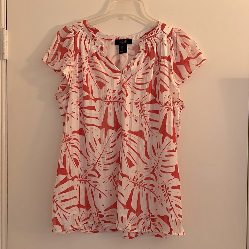 Rachel Roy Flutter Sleeve White/Orange Top - Size M!